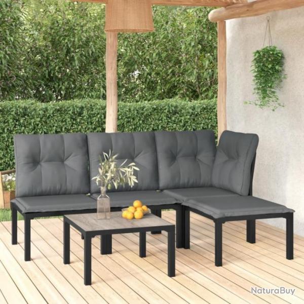 Salon de jardin 5 pcs noir et gris rsine tresse