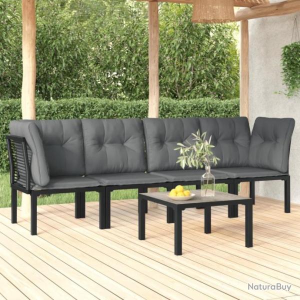 Salon de jardin 5 pcs noir et gris rsine tresse