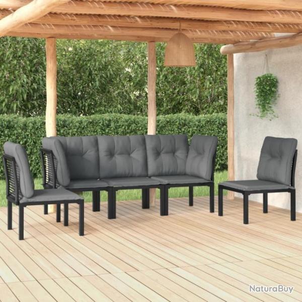 Salon de jardin 5 pcs noir et gris rsine tresse