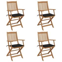 Chaises pliables de jardin 4 pcs avec coussins Bois d'acacia