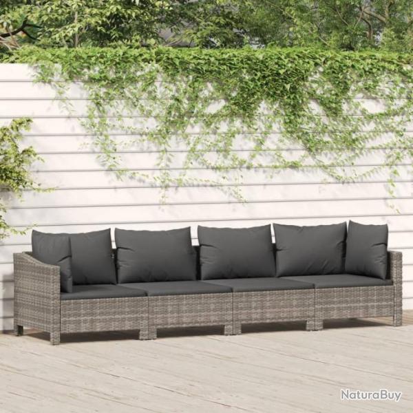 Salon de jardin 4 pcs avec coussins Gris Rsine tresse