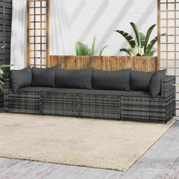 Salon de jardin 4 pcs avec coussins Gris Rsine tresse