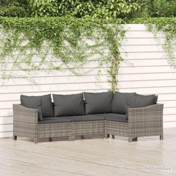 Salon de jardin 4 pcs avec coussins Gris Rsine tresse