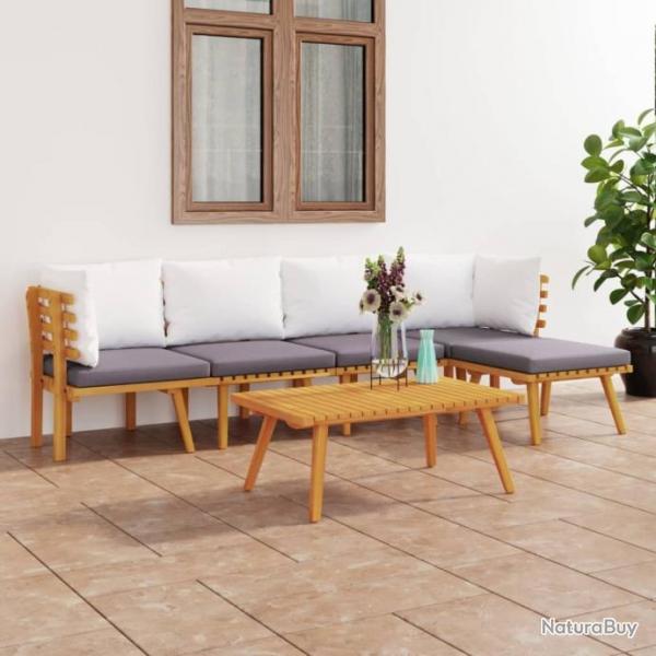 Salon de jardin 6 pcs avec coussins Bois d'acacia solide