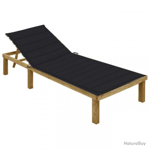 Chaise longue avec coussin noir Bois de pin imprgn