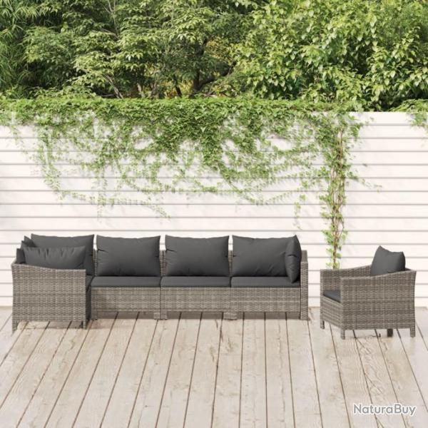 Salon de jardin 6 pcs avec coussins Gris Rsine tresse