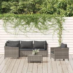 Salon de jardin 6 pcs avec coussins Gris Résine tressée