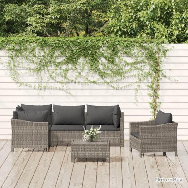 Salon de jardin 6 pcs avec coussins Gris Rsine tresse