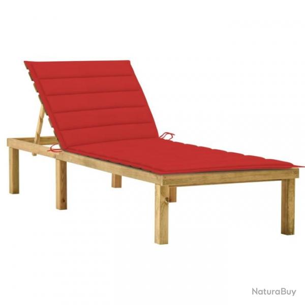 Chaise longue avec coussin rouge Bois de pin imprgn