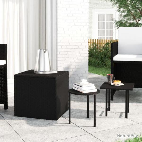 Tables d'appoint 3 pcs noir rsine tresse