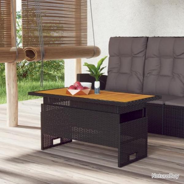 Table de jardin noir 100x50x43/63 cm acacia et rsine tresse