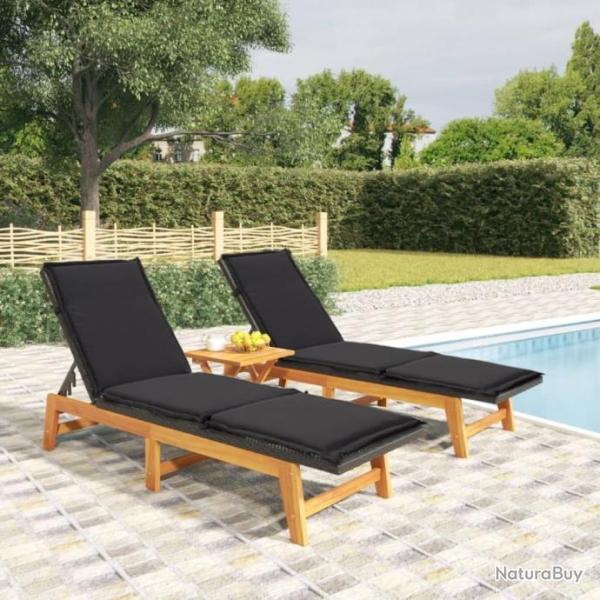 Salon de jardin 3 pcs rsine tresse et bois massif d'acacia