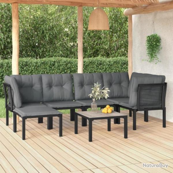 Salon de jardin 7 pcs noir et gris rsine tresse