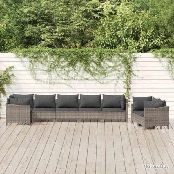 Salon de jardin 8 pcs avec coussins Gris Rsine tresse