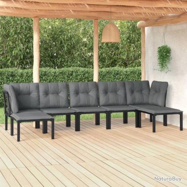 Salon de jardin 7 pcs noir et gris rsine tresse