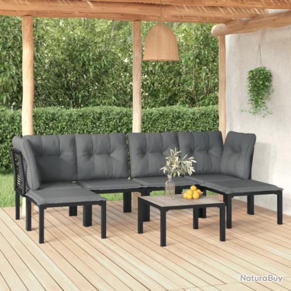 Salon de jardin 7 pcs noir et gris rsine tresse