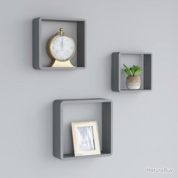 tagres murales sous forme de cube 3 pcs Gris MDF