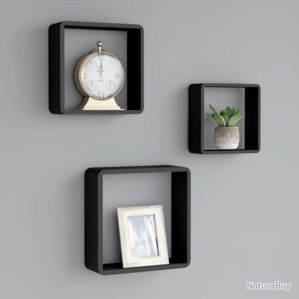 tagres murales sous forme de cube 3 pcs Noir MDF