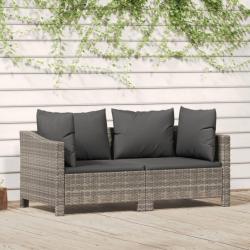 Salon de jardin 2 pcs avec coussins Gris Résine tressée