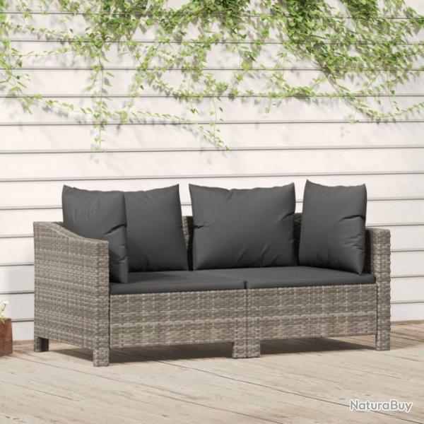 Salon de jardin 2 pcs avec coussins Gris Rsine tresse