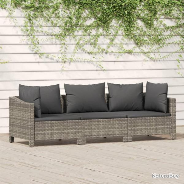 Salon de jardin 3 pcs avec coussins Gris Rsine tresse