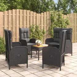 Mobilier à dîner de jardin et coussins 5pcs Noir Résine tressée