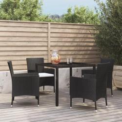 Mobilier à dîner de jardin et coussins 5pcs Noir Résine tressée