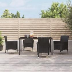 Mobilier à dîner de jardin et coussins 5pcs Noir Résine tressée