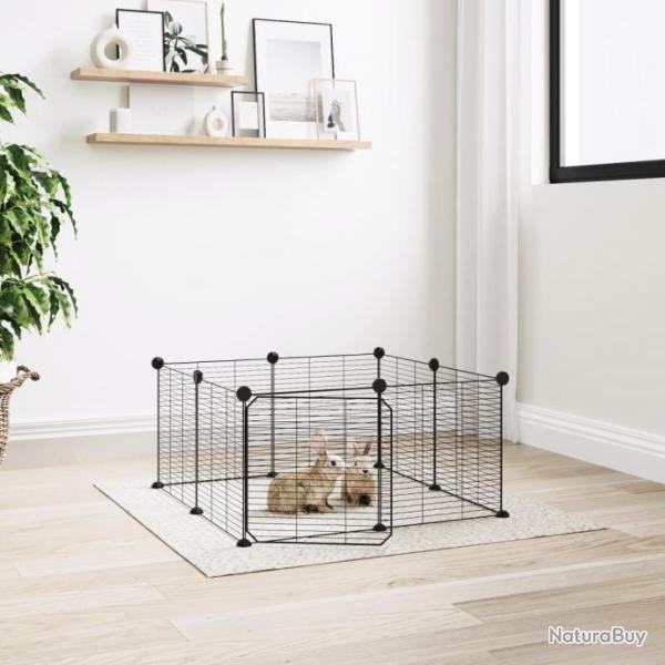 Cage animaux de compagnie  8 panneaux et porte Noir 35x35 cm