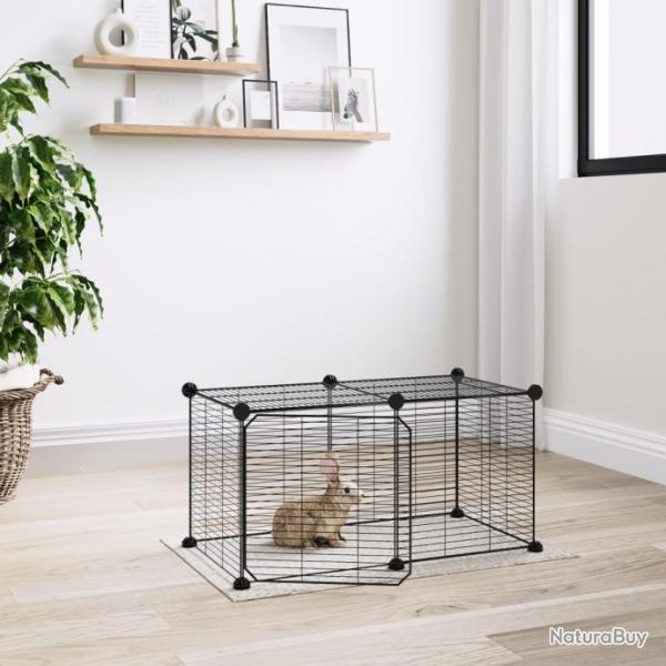 Cage animaux de compagnie  8 panneaux et porte Noir 35x35 cm