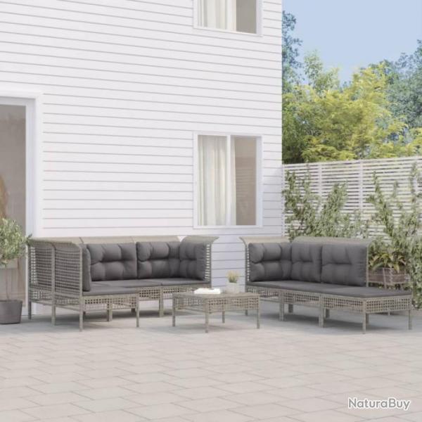 Salon de jardin 10 pcs avec coussins Gris Rsine tresse