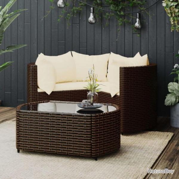 Salon de jardin 4 pcs avec coussins Marron Rsine tresse