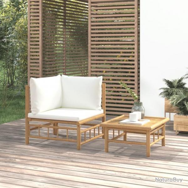 Salon de jardin 2 pcs avec coussins blanc crme bambou