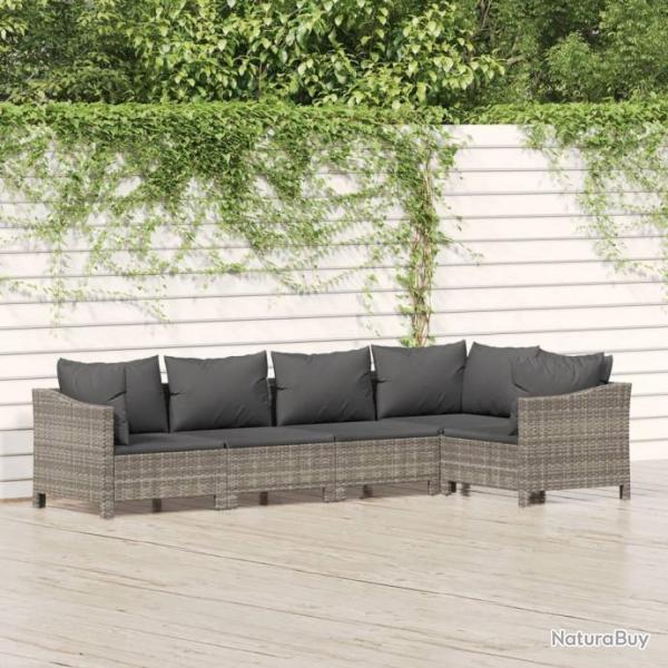 Salon de jardin 5 pcs avec coussins Gris Rsine tresse