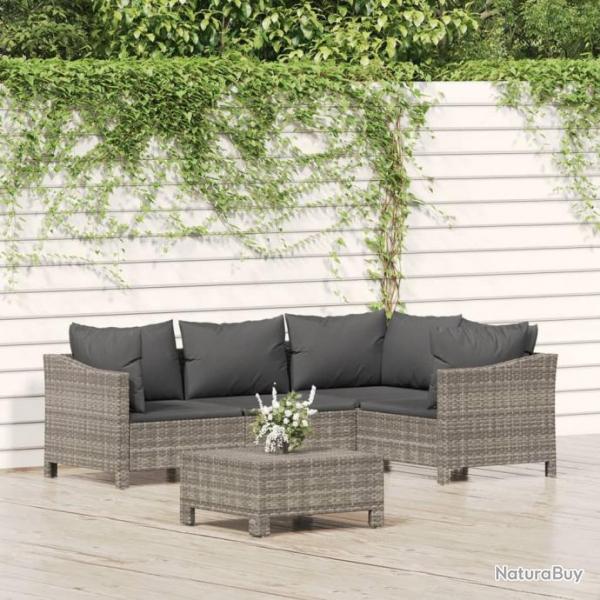 Salon de jardin 5 pcs avec coussins Gris Rsine tresse