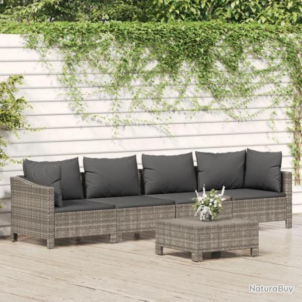 Salon de jardin 5 pcs avec coussins Gris Rsine tresse