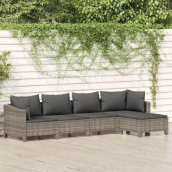 Salon de jardin 5 pcs avec coussins Gris Résine tressée