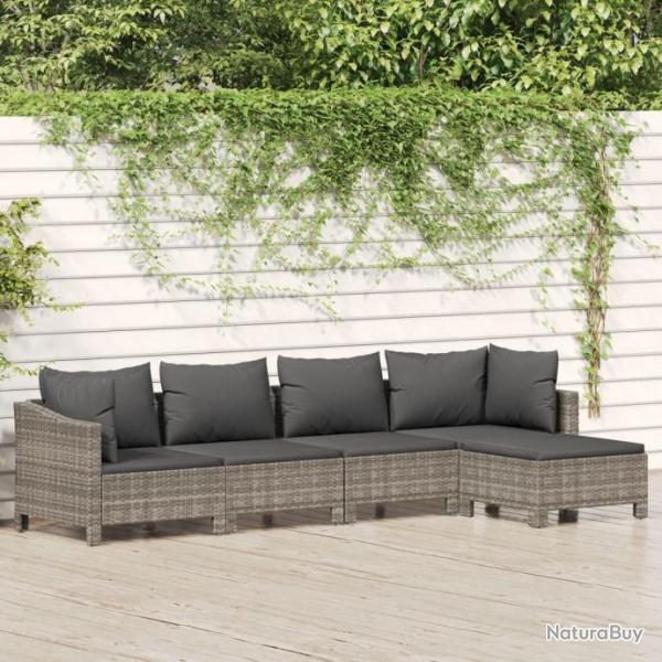 Salon de jardin 5 pcs avec coussins Gris Rsine tresse