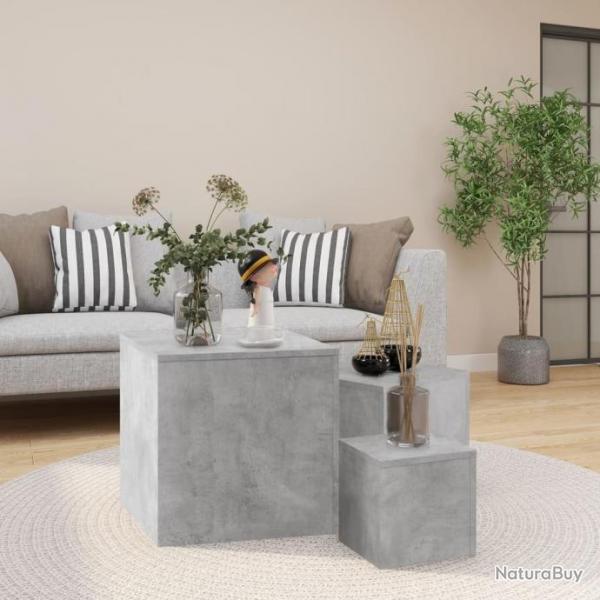 Tables d'appoint 3 pcs Gris bton Agglomr