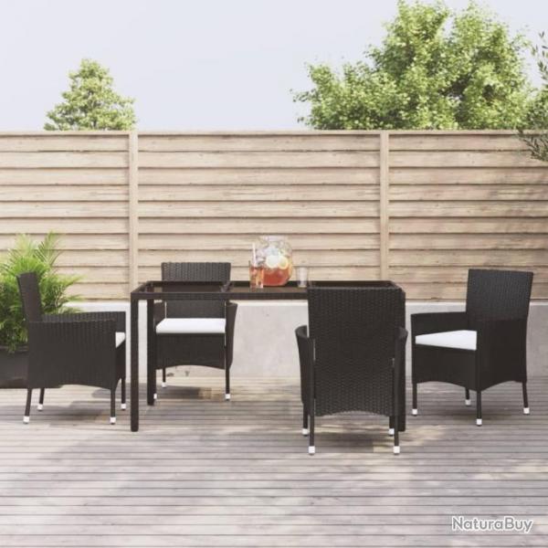 Mobilier  dner de jardin et coussins 5pcs Noir Rsine tresse