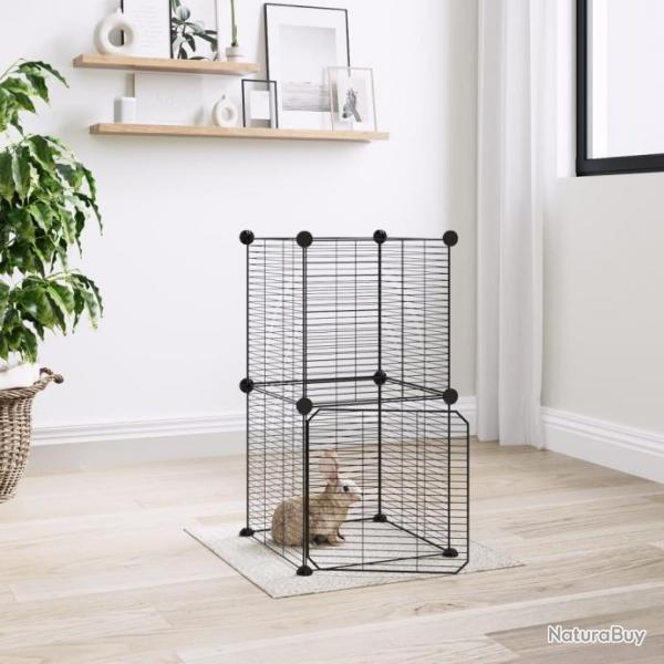 Cage animaux de compagnie  8 panneaux et porte Noir 35x35 cm