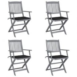 Chaises pliables d'extérieur 4 pcs avec coussins Bois d'acacia