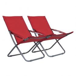 Chaises pliables de plage 2 pcs Tissu Rouge