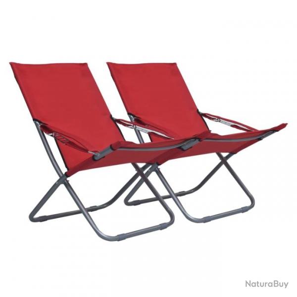 Chaises pliables de plage 2 pcs Tissu Rouge