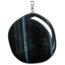 Pendentif galet plat en oeil de faucon