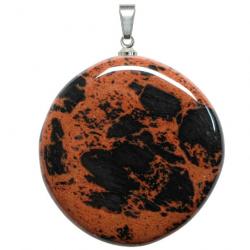 Pendentif galet plat en obsidienne acajou