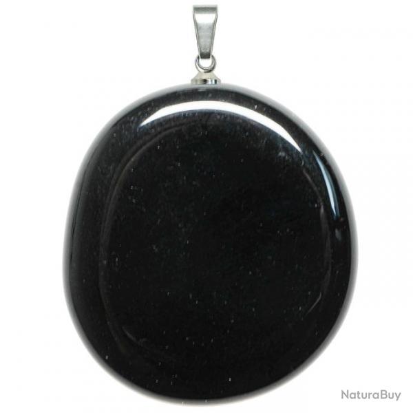 Pendentif galet plat en obsidienne noire