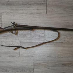 FUSIL 2 CANONS JUXTAPOSES POINCON COURONNE BM ETOILE CHIFFRE 72 TAILLE 1 METRE 15CM CALIBRE 16