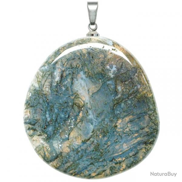 Pendentif galet plat en agate mousse