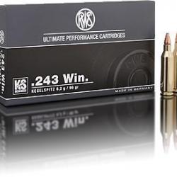 Munitions RWS calibre 243 Win Pointe Conique KS 36gr - 6.2g x20